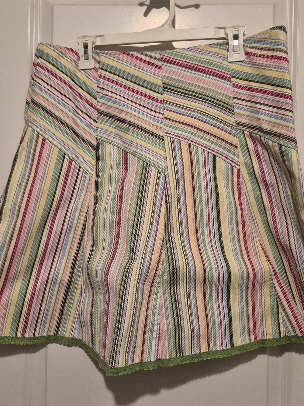 Bisou Bisou Multicolor Striped A-Line Skirt with Green Lace Trim